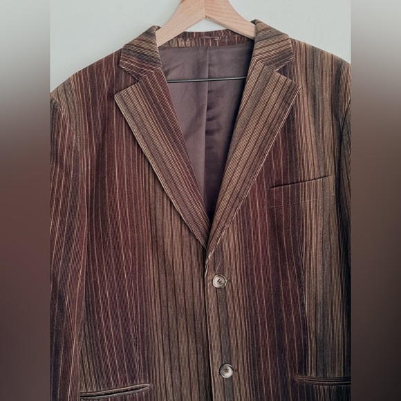 Selected Homme Y2K Brown Corduroy Striped Blazer Jacket‎ XXL Indie Sleaze EU 56 - Picture 3 of 11